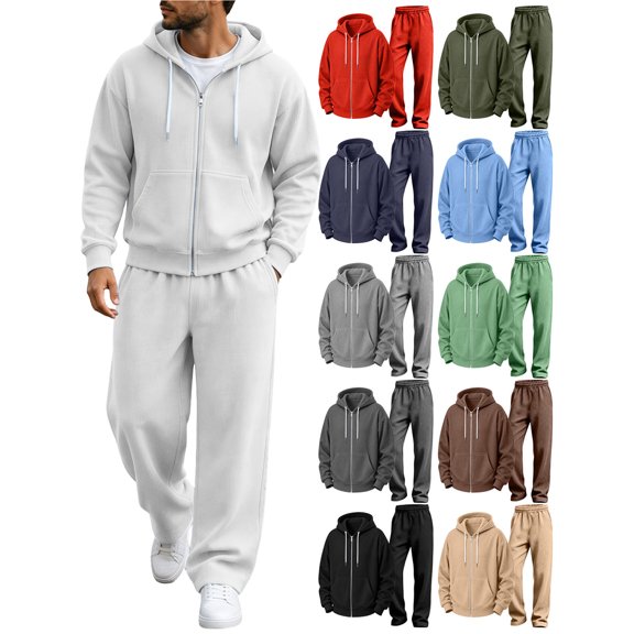 Sweatsuits for Men 2 Piece Men's Jogging Tracksuit Set Hoodie Casual Athletic Long Sleeve Zipper Suit Set White Xl