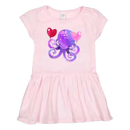 

Inktastic Valentine’s Day Cute Purple Octopus with Heart Balloons Gift Toddler Girl Dress