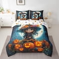 thumbnail image 2 of jejeloiu Kawaii Girls Twin Bedding Sets 7-Piece,Halloween Pumpkin Lantern Bedding Comforter Set,Colorful Rustic Flower Sheet Sets For Child,Ultra Soft Bedroom Decorative Reversible, 2 of 8