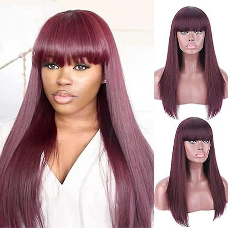 Silky Wine Red Synthetic Wig With Highlights Natural Looking Long Stra |  Walmart Canada