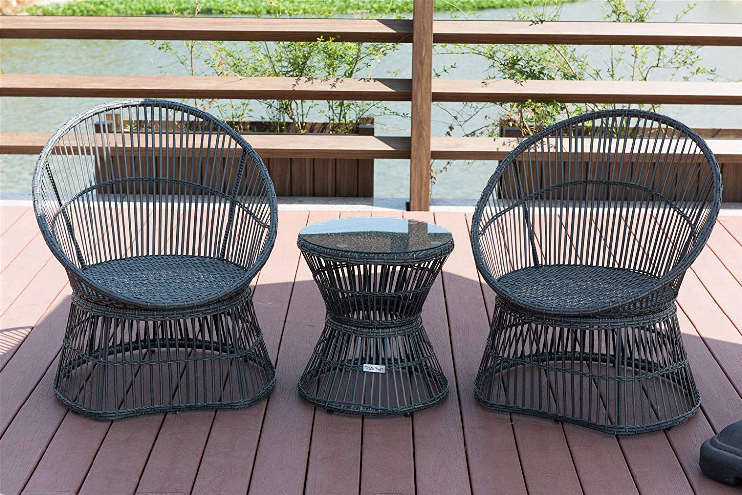 Patio Lawn Garden Patiopost Patio Furniture 3 Pcs Pe Wicker Outdoor Garden Bistro Set With Table Cushions Seats 2 Tan Patio Lawn Garden Patio Furniture Accessories