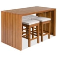 thumbnail image 3 of Harper & Bright Designs 5 Piece Outdoor Bar Set for 4, Patio Acacia Wood Bar Height Table & Four Stools with Cushions, Wood Dining Bar Set for Backyard, Poolside, Balcony, Beige,Natural, 3 of 10