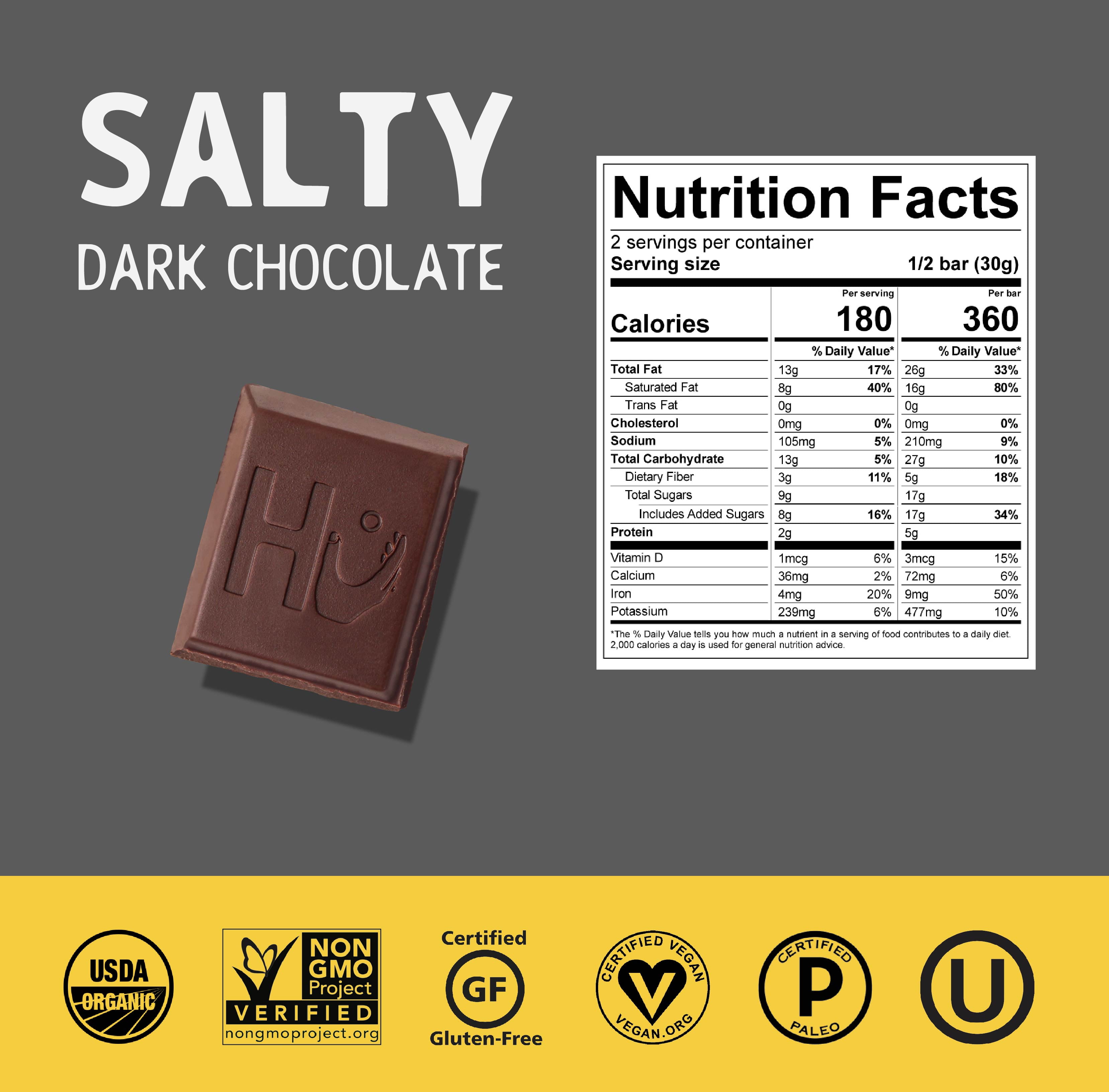 (12 Pack) Hu Organic 70% Cacao Salty Dark Chocolate Bar, 2.1 oz