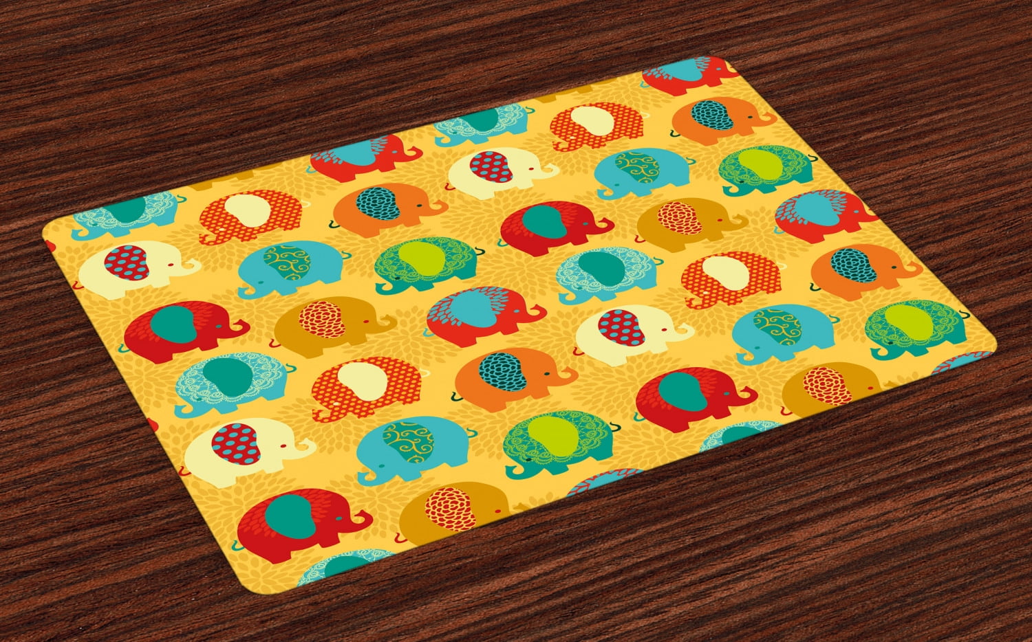 Elephant Nursery Placemats Set of 4 Ethnic Curvy Elephants Ethnic Asian