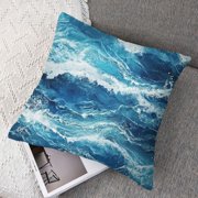 Ocean Themed Throw Pillow Covers Set, Square Watercolor Waves Printed Pattern Decorative Cushion Cover, for Sofa Couch Home Farmhouse Decor Cushion Case