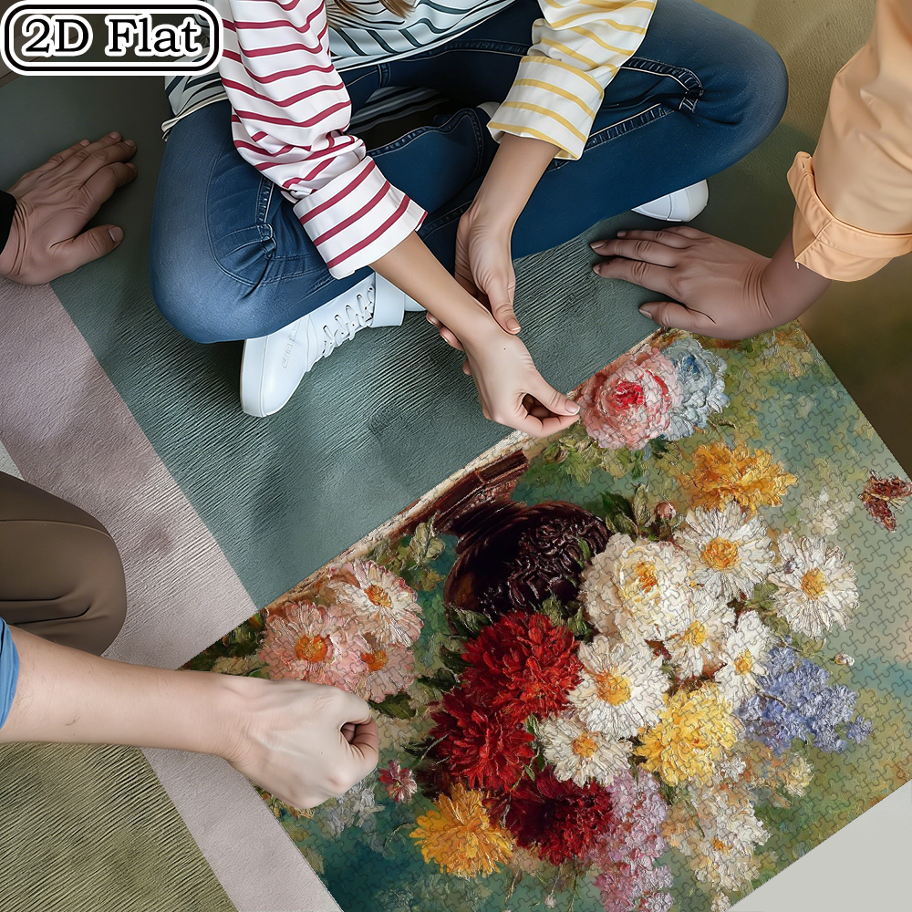 A Box of 1000pcs Adult Mini Jigsaw Puzzle Featuring a Floral and Butterfly Shadow Design, High Difficulty, Suitable for Adults, Family Entertainment.29.4*19.6 in