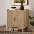 thumbnail image 4 of LuxenHome Mid-Century Modern Tambour-Style 2-Door 31.5-Inch Wide Cabinet with Tray Top, Oak, 4 of 7