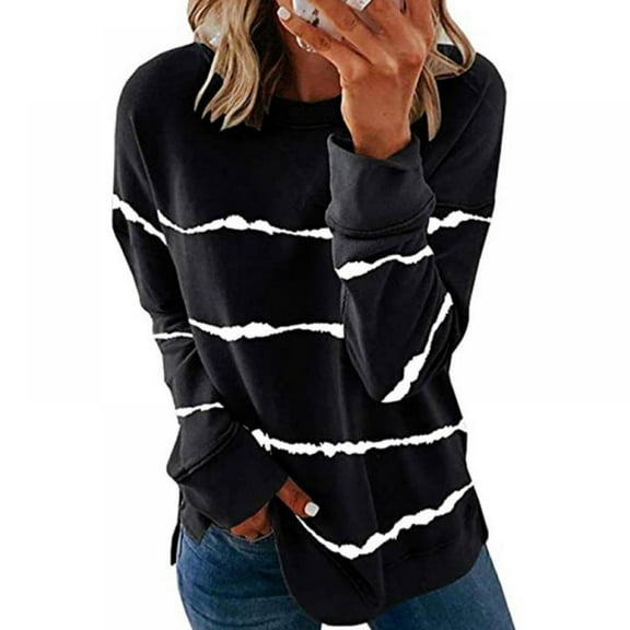 Baywell Womens Loose Crewneck Casual T-Shirt Top Soft Striped Long Sleeve Tunics Tee To Wear With Leggings
