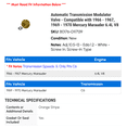 thumbnail image 2 of Automatic Transmission Modulator Valve - Compatible with 1966 - 1967, 1969 - 1970 Mercury Marauder 6.4L V8, 2 of 2