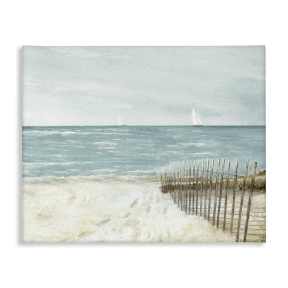 Stupell Industries Beach Footprints & Fence Nautical & Beach Painting Wrapped Canvas Art Print Wall Art, 20 x 16