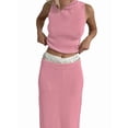 thumbnail image 2 of Women'S 2 Piece Outfit Sleeveless Knit Tank Top Bodycon Long Skirt Set Loungewear Pink L, 2 of 7