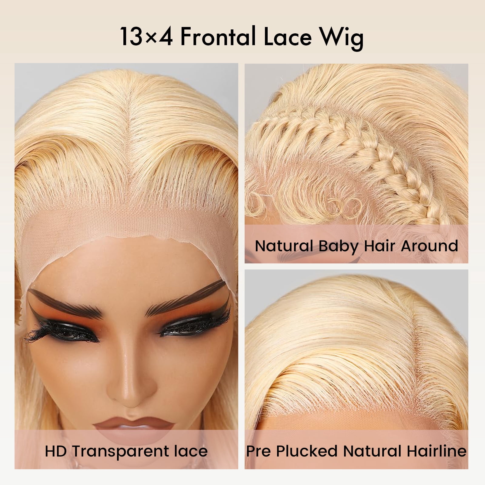 30" Straight 13x4 Blonde Lace Front Wigs Human Hair, 180% Density 613 HD Lace Frontal Wig Blonde