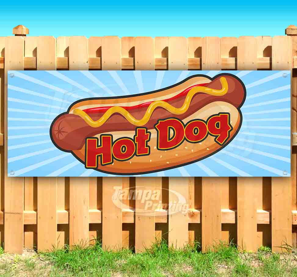 HOT DOG 13 oz heavy duty vinyl banner sign with metal grommets, new