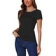 thumbnail image 4 of INSPIRAR CHIC Blusa de punto acanalado de manga corta y cuello redondo para mujer M Negro, 4 of 5