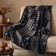 thumbnail image 4 of Halloween Throw Blanket with Black Plaid and Pumpkin Bat Print, Soft Fleece Throw Blanket for Couch and Fall Home Decor, Cozy Halloween Decor Gift 1 Piece, 4 of 5