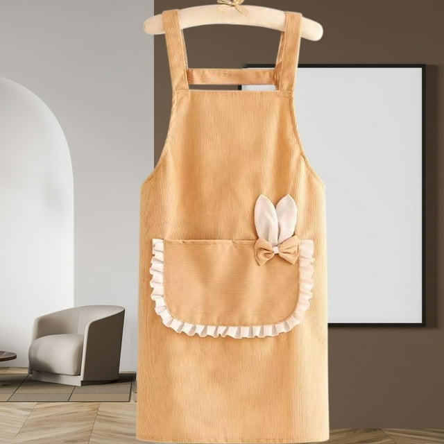 Delantal de pana impermeable para cocina | Poliéster resistente al aceite, correa H ajustable, bolsillo conveniente | Verde/Amarillo/Rosa, 70x68cm, Cómodo y Fácil de Limpiar