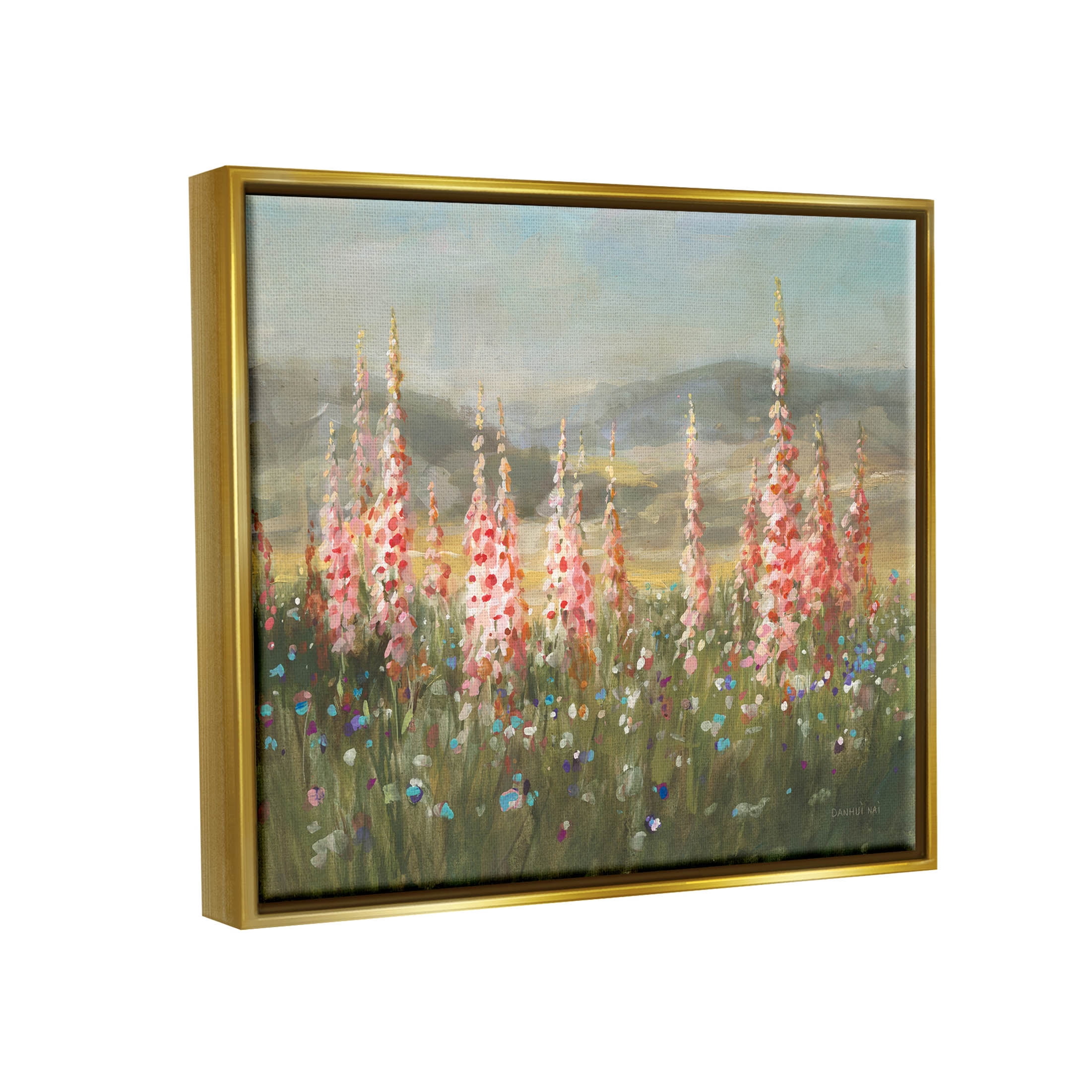 Stupell Industries Flower Blossoms Vast Rural Meadow Painting Metallic Gold Floating Framed Canvas Print Wall Art, Design by Danhui Nai