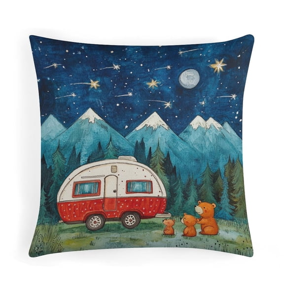 Pillow Case Camping Bear Family Zippered Pillow Cover 16"x16" Decor for Sofa Couch Campers Gifts Porch Pillows
