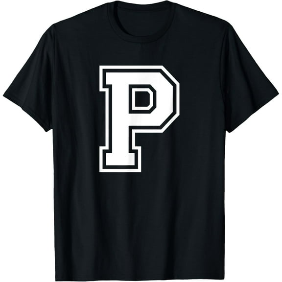 t-shirt Letter P Name Initial Varsity Alphabet Monogram T-Shirt mens，black，women，funny，journey，Crew Neck, Short Sleeve,custom clothing patterns.gift
