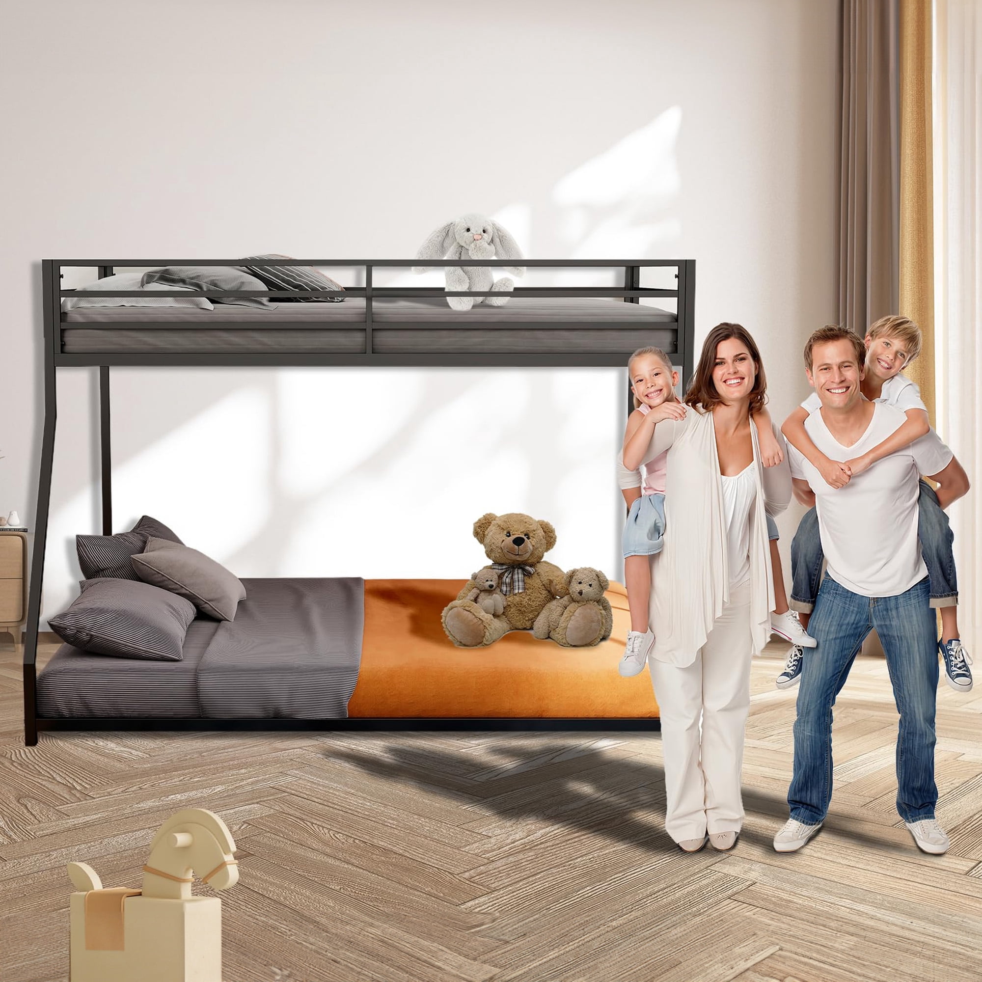 Aukfa Twin over Full Metal Bunk Bed, Heavy Duty Low Bunk Bed for Kids Adults, Black