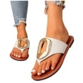 thumbnail image 6 of Hinvhai Womens Flat Sandals Flip Flops Comfortable Slide Sandals Summer Beach Shoes with Metal Decoration White 7(39), 6 of 8