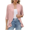 thumbnail image 3 of Gmluru Lightweight Cardigans For Women Casual Spring And Solid Color Coat 3/4 Sleeve Ruffled Pink Winter Clothing Outerwear Coats XL, 3 of 9