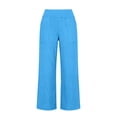 thumbnail image 6 of Dwellite Womens Linen Capri Pants Petite 2026 Summer Lightweight High Waist Straight Leg Solid Beach Lounge Pants Blue 2XL, 6 of 7