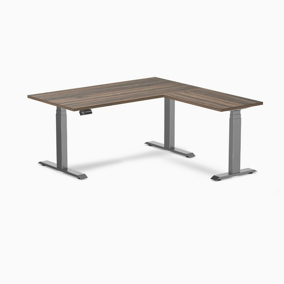 Desky Bureau Assis-Debout en Stratifié en Forme de L - Jarrah Legno / 59 x 29.5 x 61 x 19.7 Pouces / Gris Espace