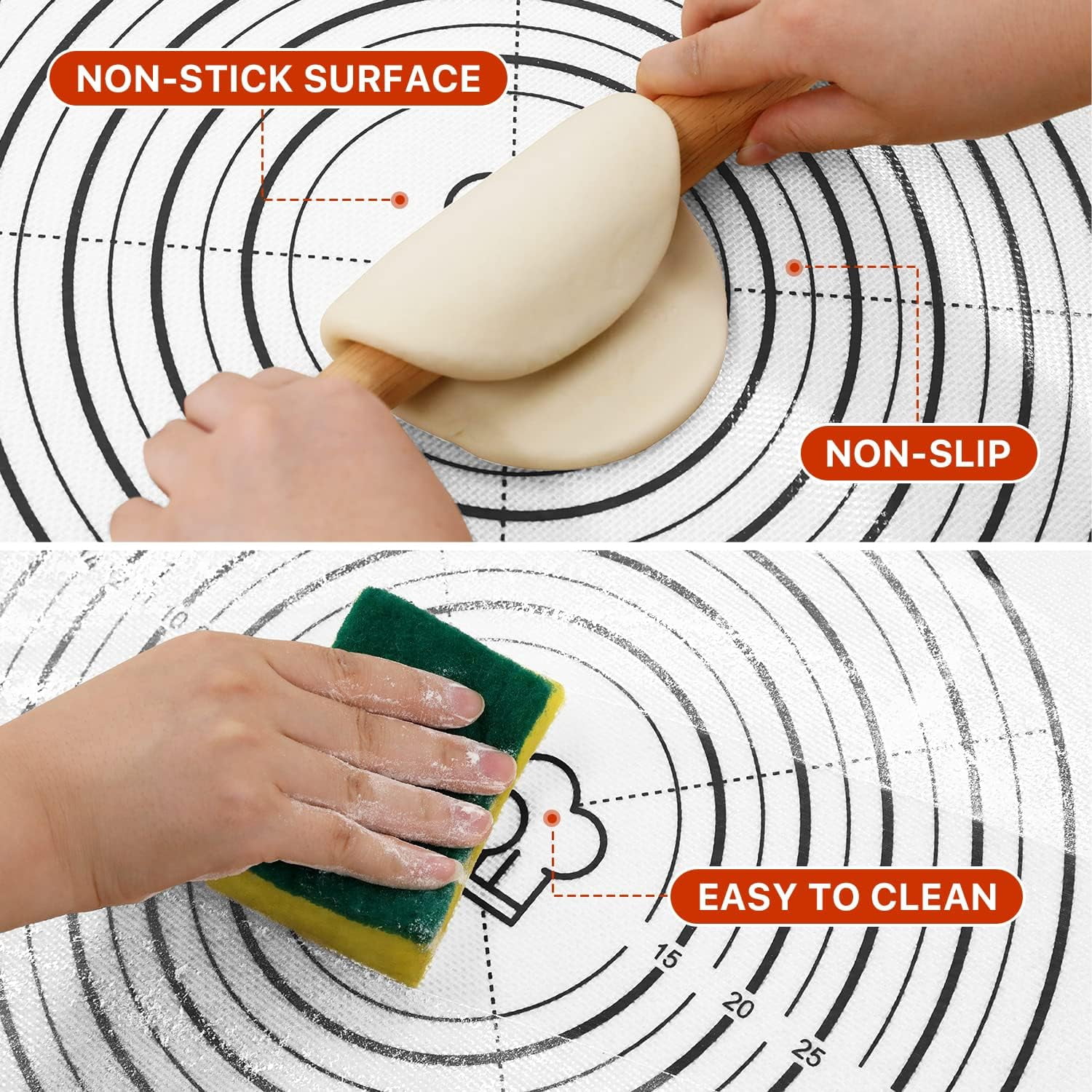 KitchenKey Pastry Mat, 28" x 20" Food Grade Silicone Extra Large Non Stick Baking Sheet Mat with Measurement for Making Cookies,Macarons,Bread and Pastry