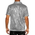 thumbnail image 3 of INSPIRE CHIC Camisa Polo de Lentejuelas para Hombre, Brillante, de Manga Corta, para Fiesta, Camisetas de Golf Brillantes, Color Plateado, 3 of 6