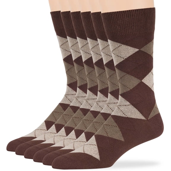 7BIGSTARS KINGDOM Men's Dress Argyle Cotton Socks - 6 Pack - Large - Casual Seamless Socks Size 10-13 Shoe Size 6-12 L Brown