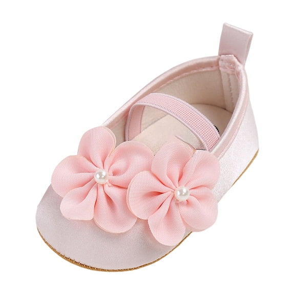 WUANDIXFA Baby Mary Jane Flats for Girls with Bowknot Cotton Anti Skid Sole First Walker Princess Dress Crib Wedding Shoes (Pink, 5)