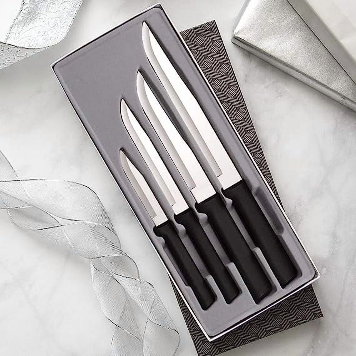 Rada Cutlery 4-Piece Wedding Register Knives Set with Quick Edge Sharpener, Black Handles