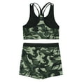 thumbnail image 3 of YONGHS Kids Girls Sports Dance Outfit Y-Shaped Back Crop Tops with Booty Shorts Set Camouflage Green 10, 3 of 7
