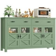 thumbnail image 5 of Homfa Farmhouse 55.1"W Kitchen Buffet Cabinet with Storage Drawer & Adjustable Shelf, Glass Door Wood Sideboard Credenza Coffee Bar with for Dining Room Living Room, Green, 5 of 7