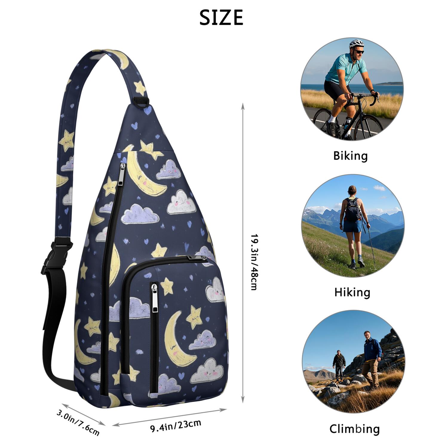 Crossbody Sling Bag for Men with Adjustable Shoulder Strap Shoulder Backpack Shoulder Backpack Travel Hiking Casual Daypack Starry Night Sky, Moon, Aurora