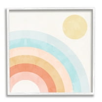 Retro Rising Sun Rainbow Primary Tone Arches Landscape Framed Art Print Wall Art, 17x17