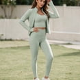 thumbnail image 4 of &nbsp;Womens Workout Sets 3 Piece Seamless Long Sleeve Jacket Scrunch Butt Leggings Racerback Sports Bra Yoga Gym Outfits, 4 of 4