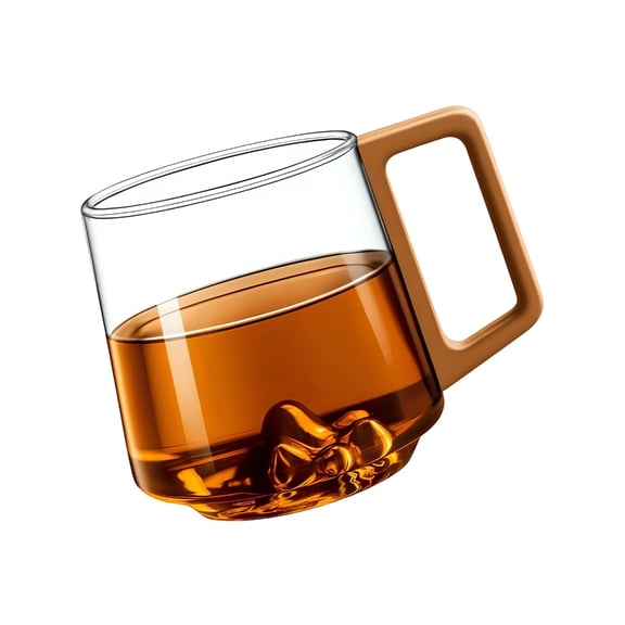 High Borosilicate Glass Cup with 3D Mountain Bottom And Wood Handle For Home Kitchens Use Retro Coffee Teas Mug Drinkware