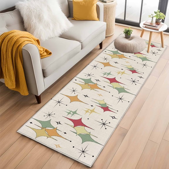 Runner Rugs 2x6 Ft, Colorful Diamond Non Slip Area Rugs for Kitchen Bedroom Entryway, Modern Geometric Middle Century Beige Retro Washable Carpet Runner Rug Floor Mats for Bedroom Home Decor