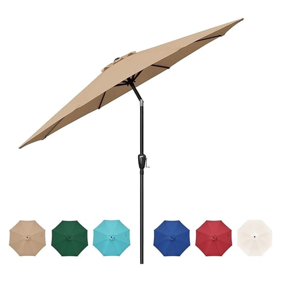 9' Outdoor Patio Umbrella, Table Umbrella with 8 Sturdy Ribs, Push Button Tilt and Crank for Garden, Yard, Pool, Tan