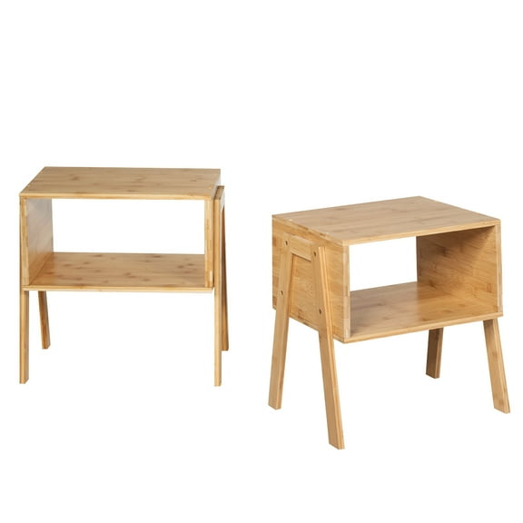 Topbuy Set of 2 Nightstand Stackable Bamboo End Table w/Storage Shelf