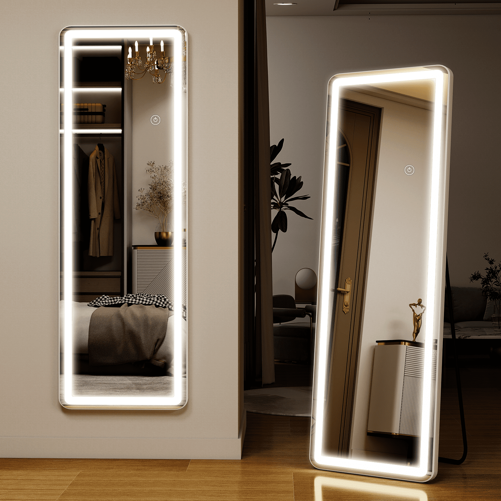 SHATTERVIEW 60"x16" Full Length Mirror with Lights LED Floor Mirror