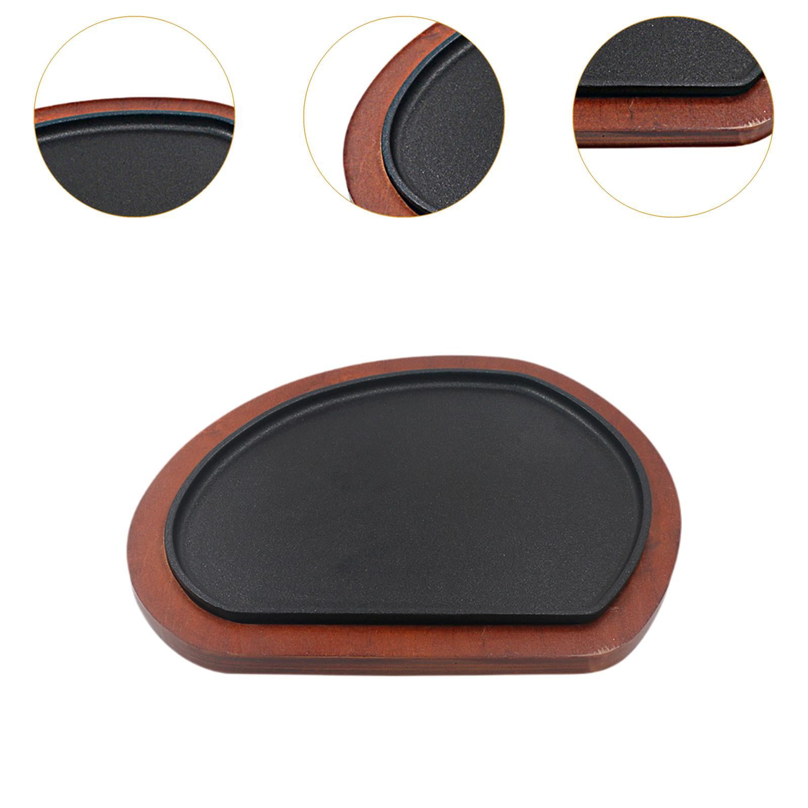 Baoblaze Cast Iron Steak Plate Wood Tray Griddle Steak Plate, Nonstick Cooking Plate Fajita Skillet for Home Picnic Camping Restaurant