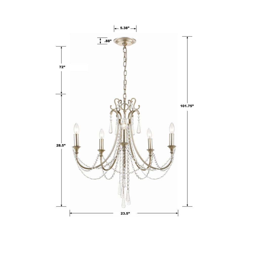 ARC-1905-SA-CL-MWP Crystorama Lighting Arcadia - 5 Light Chandelier-Hand Cut Crystal Type-Antique Silver Finish   -Traditional Installation
