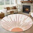 thumbnail image 2 of Orange Sunshine Large Area Rugs for Bedroom Living Room, Soft Non Slip Carpet Bedside Rug, Lines Retro Abstract Middle Century Round Floor Cover Kitchen Accent Rug 8' for Dining Room/Office, 2 of 9