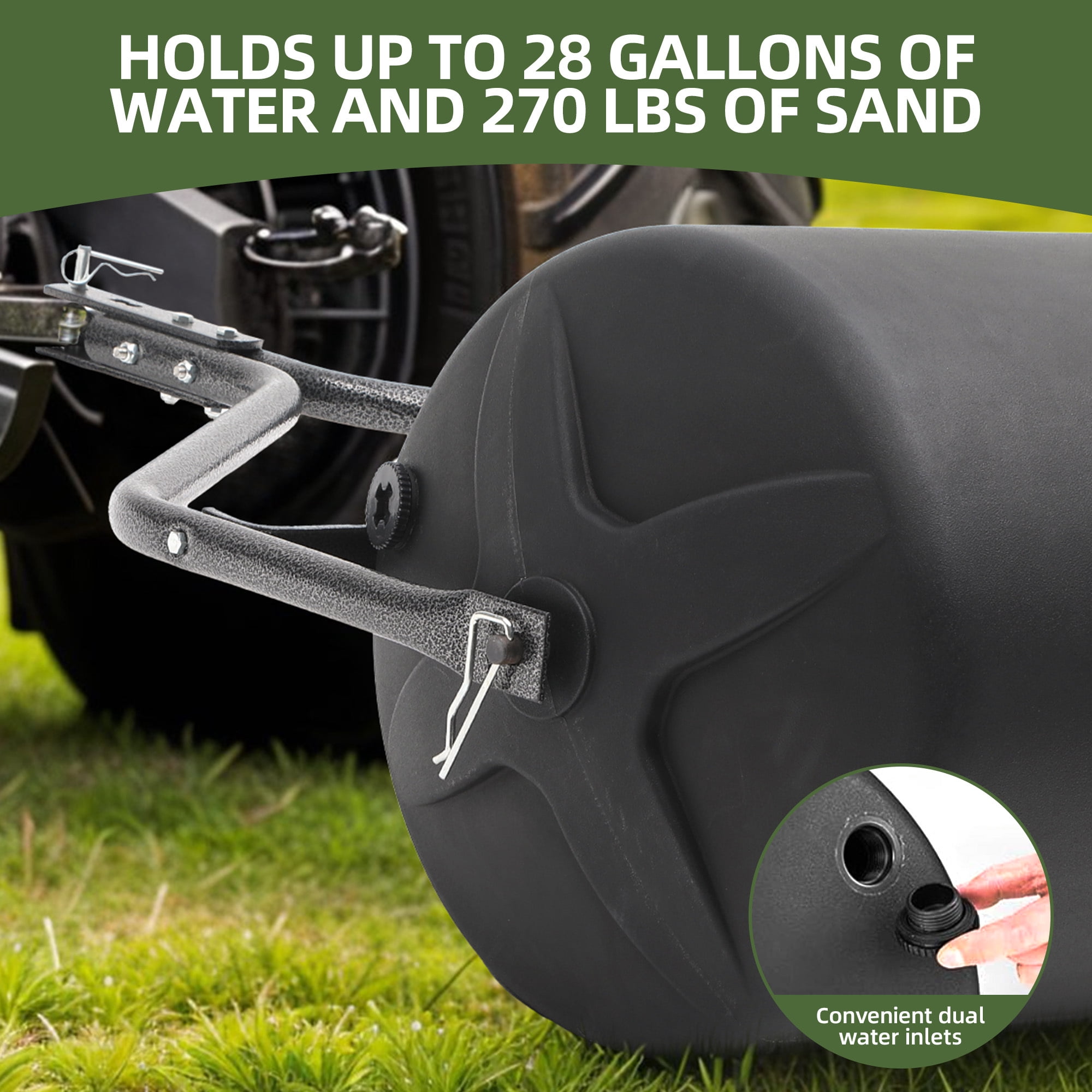Uforic 18 x 24 Inch Poly Lawn Roller with Threaded Fill Plug, 270 lb Max Capacity Push and Tow Roller, Heavy Duty Rust-Proof Poly Drum for Lawns, Ball Fields, Garden Tractors, ATV and UTV