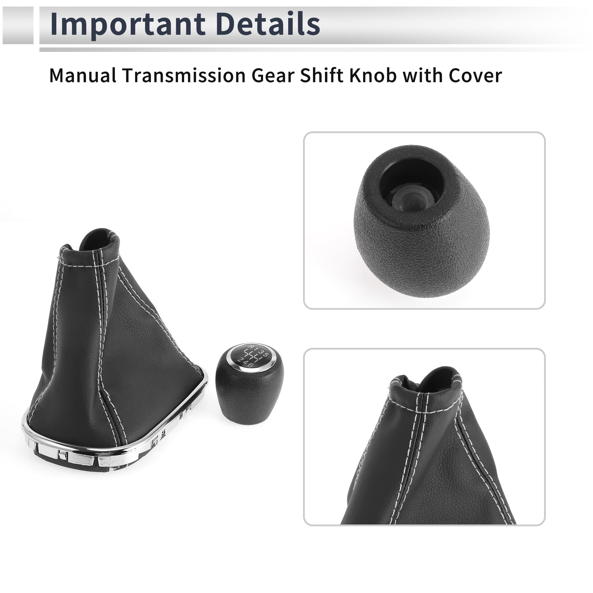 Unique Bargains 6 Speed Manual Gear Shifter Knob with Cover for Chevrolet Cruze 2010-2015 Plastic Faux Leather Automotive Gearbox Stick Shifter Lever Knob Black White