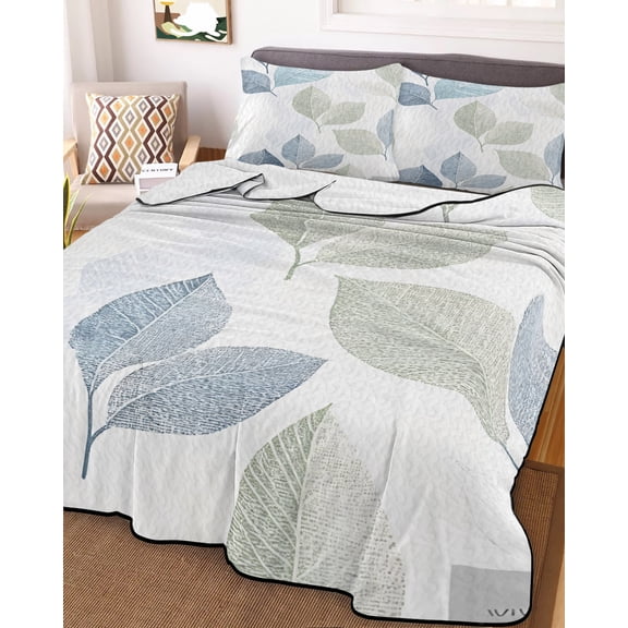 Sage Green Blue Leaves Queen Size Down Alternative Comforter, Lightweight Comforter Quilt Bedding Set with Pillow Shams Vintage Rustic Botanical All Seasons Bed Comforter Duvet Insert 90"x96"