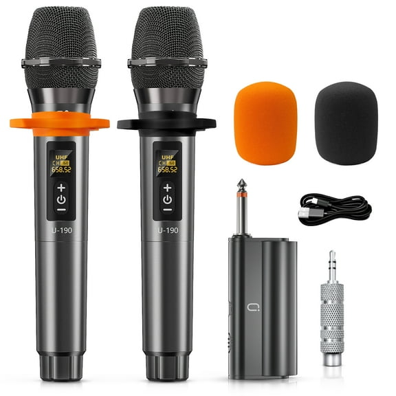 JYX Dual Wireless Microphones, Handheld Dynamic Microphone Battery Operated with Receiver for Singing,DJ, Party, Plug and Play